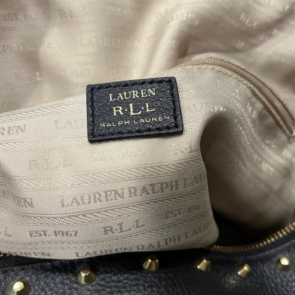 Vintage Ralph Lauren Black Pebbled Leather Gold Studded Stachel Bag - Picture 13 of 16